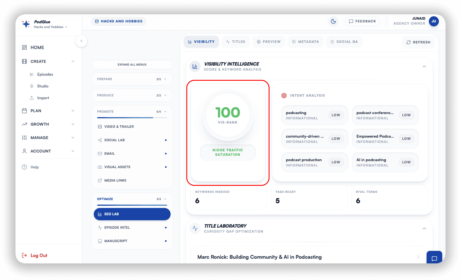 SEO score dashboard